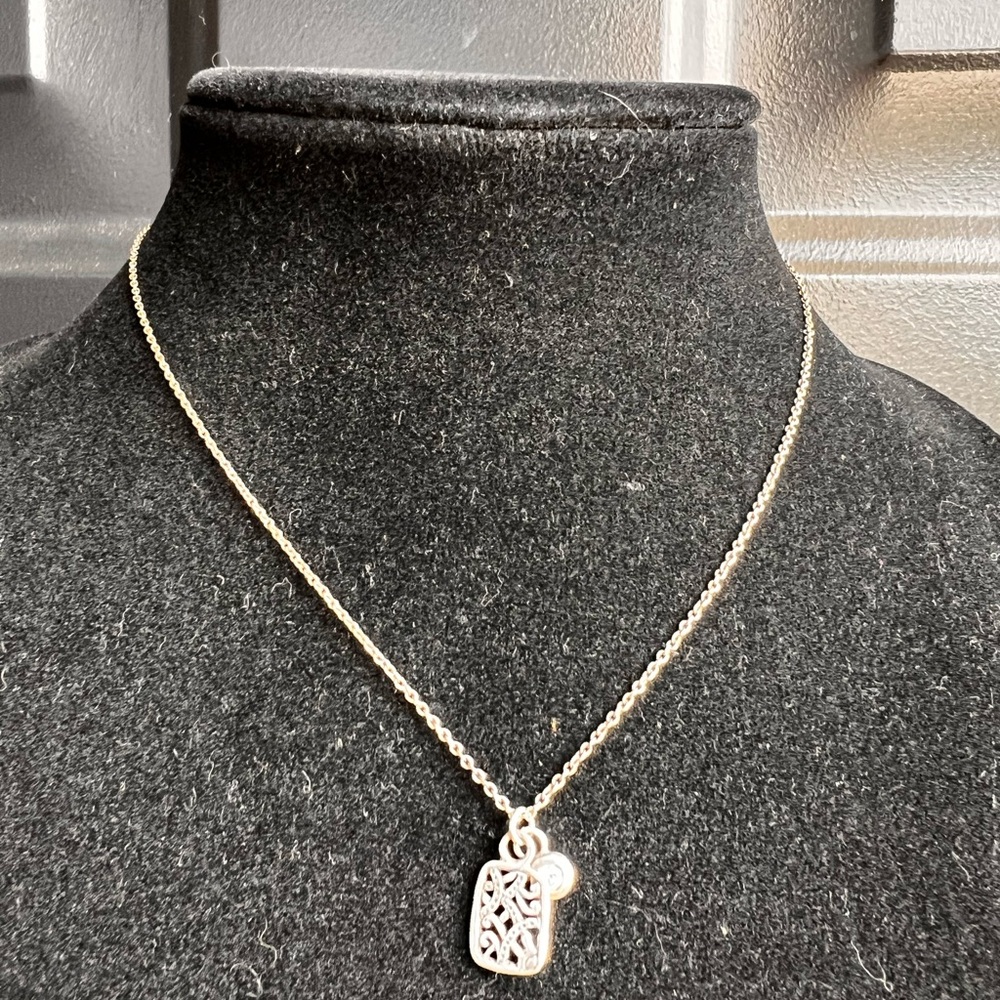 Silpada Sterling Charm School Necklace filigree pendant & CZ charm N2848 - Picture 2 of 3